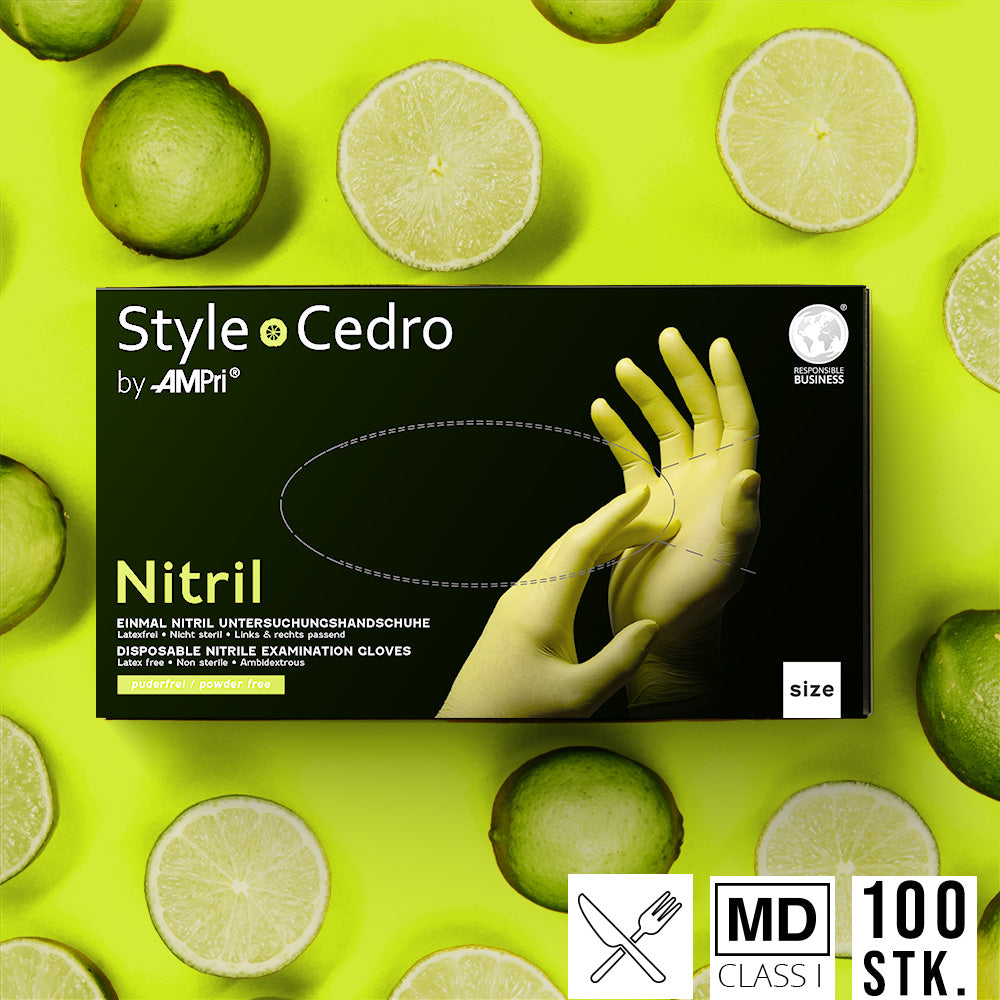 Cedro Premium Nitrilhandschuhe – Style Cedro 🍋🟩 | XS–XL | 100 Stück | Puderfrei & Latexfrei