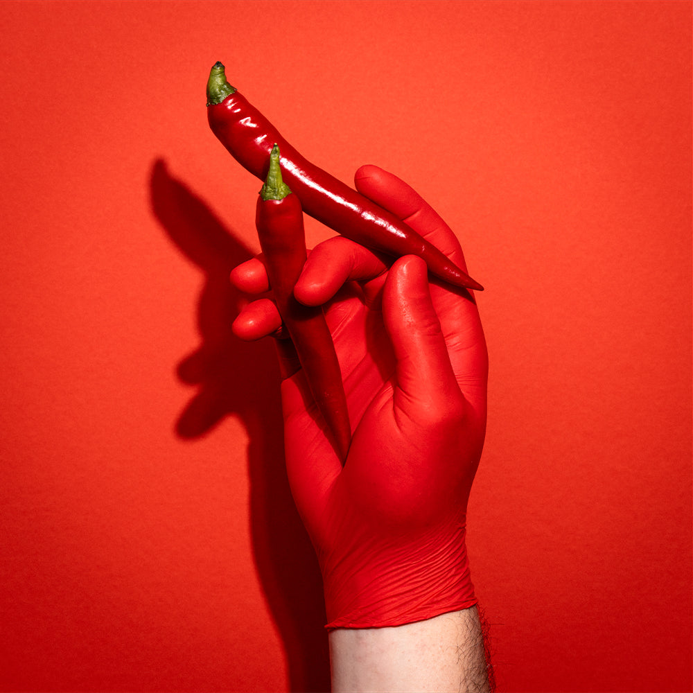 Rote Premium Nitrilhandschuhe – Style Hot Chili 🌶️ | XS–XL | 100 Stück | Puderfrei & Latexfrei