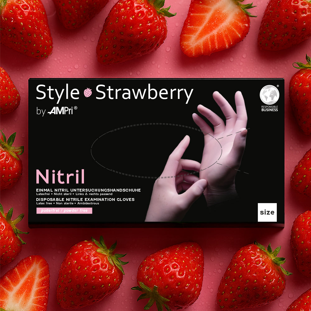 Rosa Premium Nitrilhandschuhe – Style Strawberry 🍓 | XS-L | 100 Stück | Puderfrei & Latexfrei