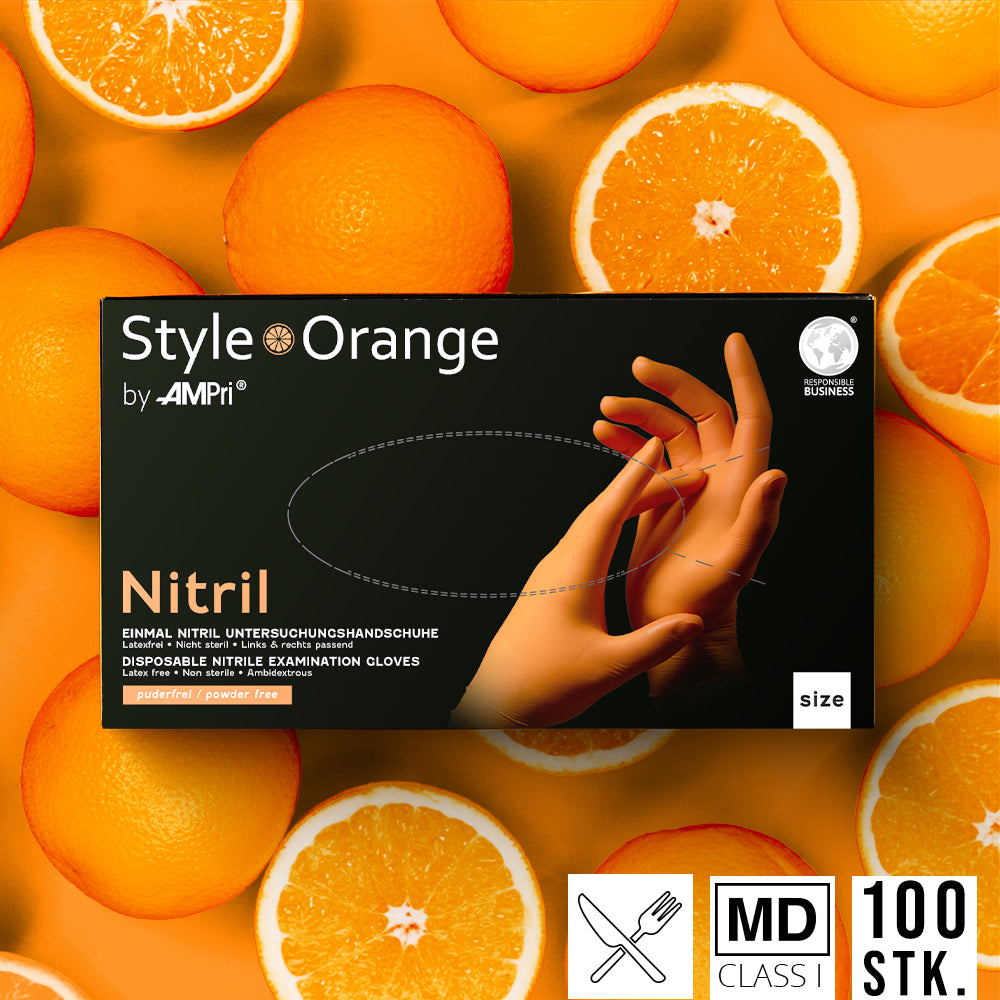 Orange Premium Nitrilhandschuhe – Style Orange 🍊 | XS–XL | 100 Stück | Puderfrei & Latexfrei