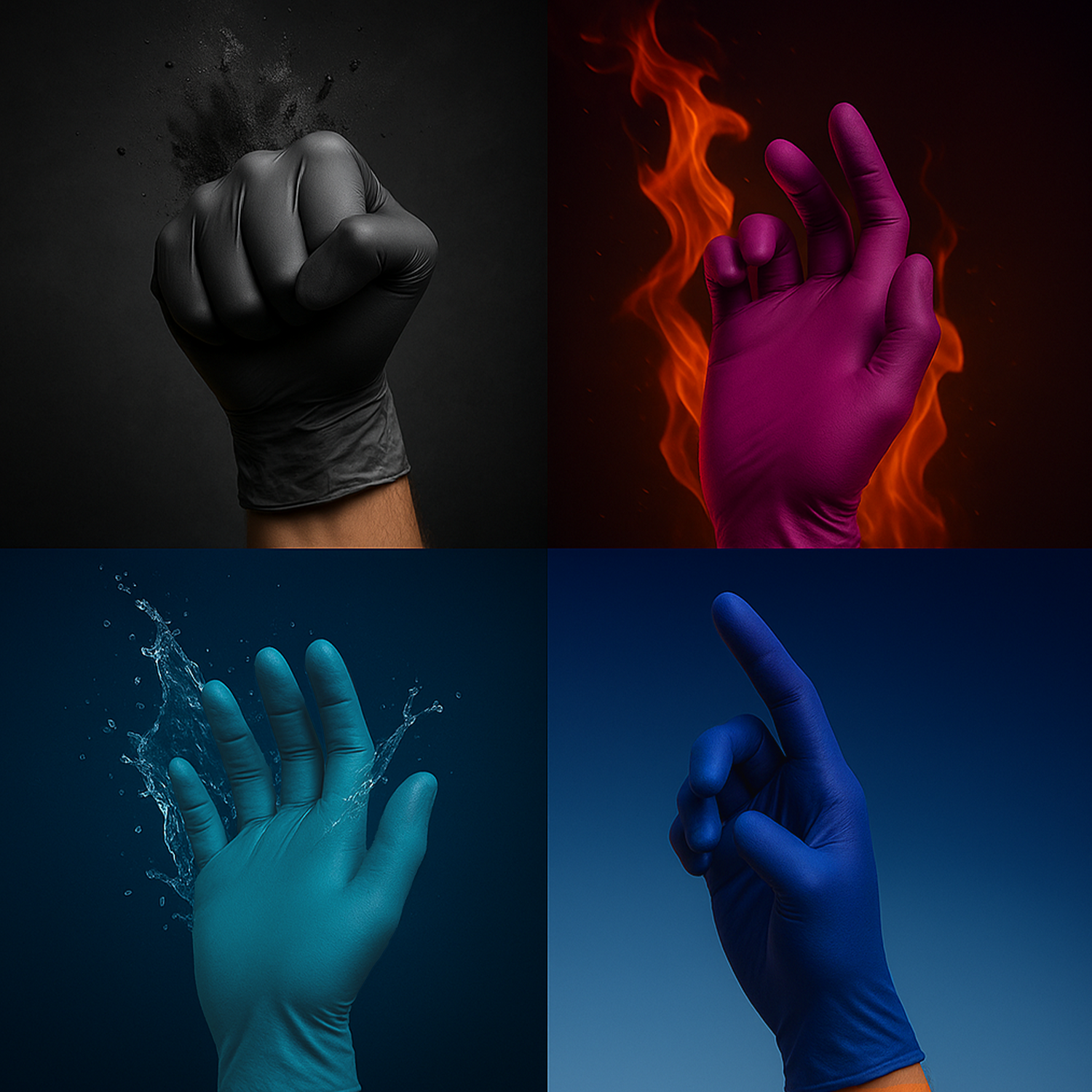 Bunte Premium Nitrilhandschuhe – Style 4 Elements 🔥🌊🌬️🍄‍🟫 | XS–XL | 96 Stück | Puderfrei &amp; Latexfrei