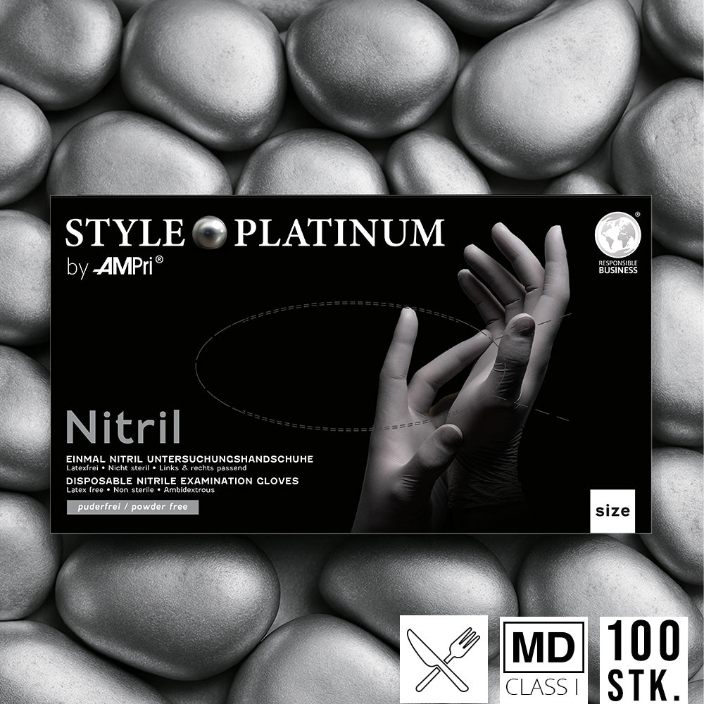 Silbergraue Premium Nitrilhandschuhe – Style Platinum 🩶 | XS–XL | 100 Stück | Puderfrei &amp; Latexfrei