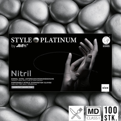 Silbergraue Premium Nitrilhandschuhe – Style Platinum 🩶 | XS–XL | 100 Stück | Puderfrei &amp; Latexfrei