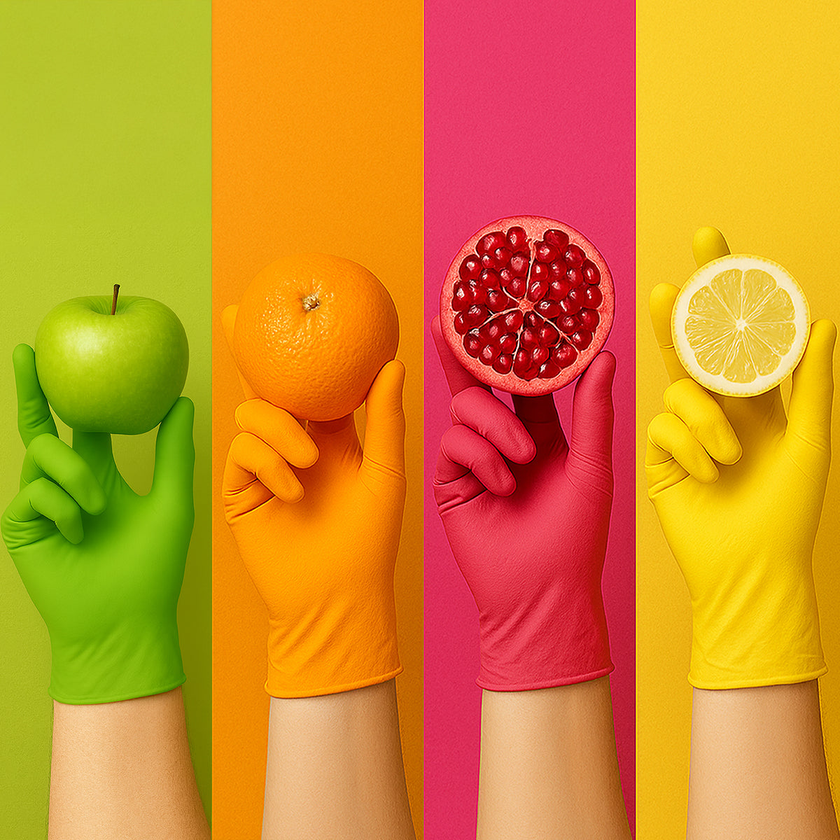 Bunte Premium Nitrilhandschuhe – Style Tutti Frutti 💐 | XS–XL | 96 Stück | Puderfrei &amp; Latexfrei