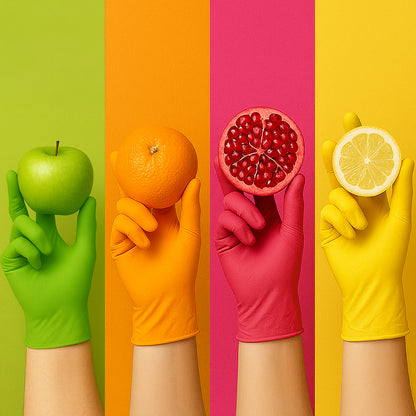 Bunte Premium Nitrilhandschuhe – Style Tutti Frutti 💐 | XS–XL | 96 Stück | Puderfrei &amp; Latexfrei