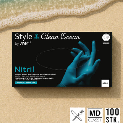 Türkise Nitrilhandschuhe Style Clean Ocean von LEGENDS by AMPri – puderfrei und latexfrei