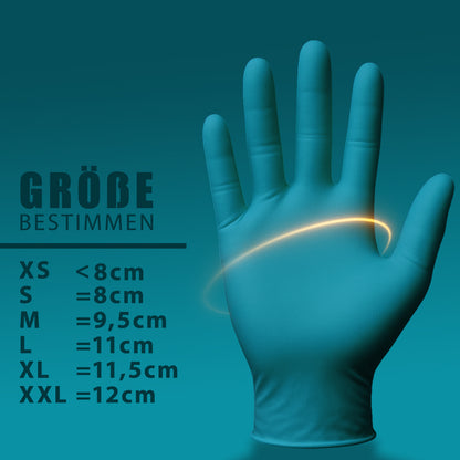 Türkise Nitrilhandschuhe Style Clean Ocean von LEGENDS by AMPri – an der Hand getragen