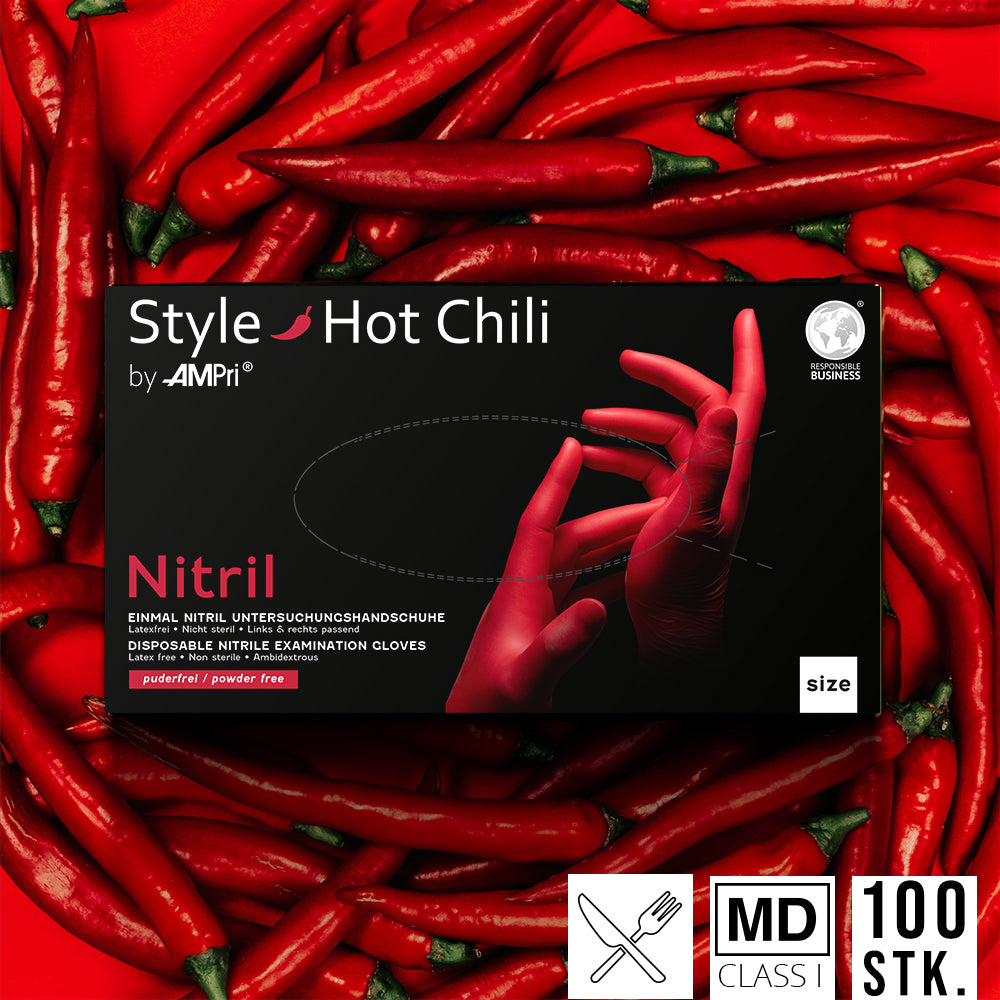 Rote Premium Nitrilhandschuhe – Style Hot Chili 🌶️ | XS–XL | 100 Stück | Puderfrei &amp; Latexfrei