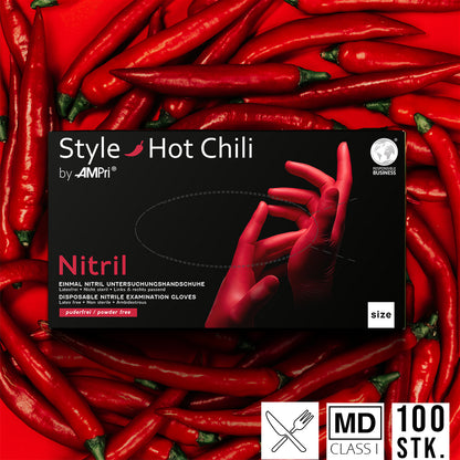 Rote Premium Nitrilhandschuhe – Style Hot Chili 🌶️ | XS–XL | 100 Stück | Puderfrei &amp; Latexfrei