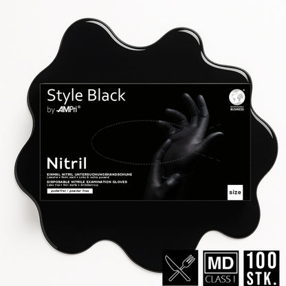 Schwarze Premium Nitrilhandschuhe – Style Black 🖤 | XS–XXL | 100 Stück | Puderfrei &amp; Latexfrei