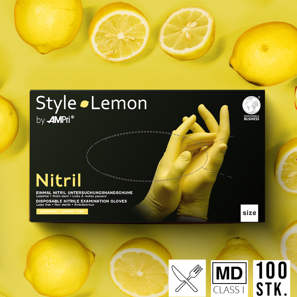 Gelbe Premium Nitrilhandschuhe – Style Lemon 🍋 | XS-XL | 100 Stück | Puderfrei &amp; Latexfrei