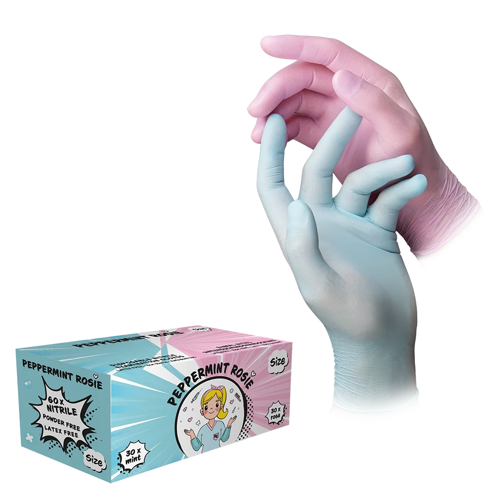 Peppermint Rosie Einmalhandschuhe | XS–XL | 60 Stück | Puderfrei &amp; Latexfrei