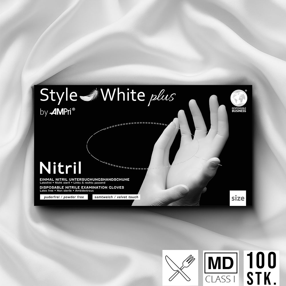 Weiße Nitrilhandschuhe Style White Soft Plus von LEGENDS by AMPri – puderfrei und latexfrei